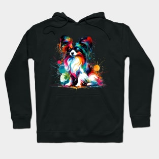 Vibrant Papillon in a Colorful Paint Splatter Hoodie